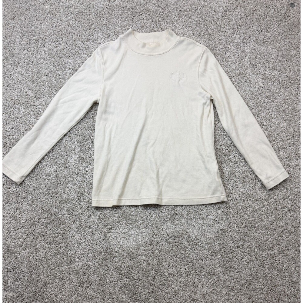 Blair Men's Small Ivory Mock Neck Long Sleeve Embroidered Logo Pullover Shirt